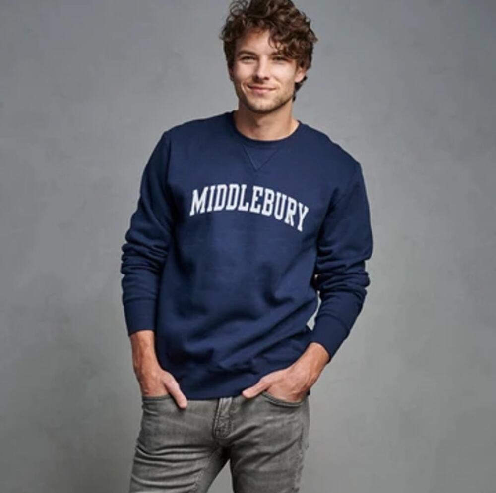 Vintage Russell Athletic Middlebury College Crew Sweatshirt Unisex Sz S Blue Y2K